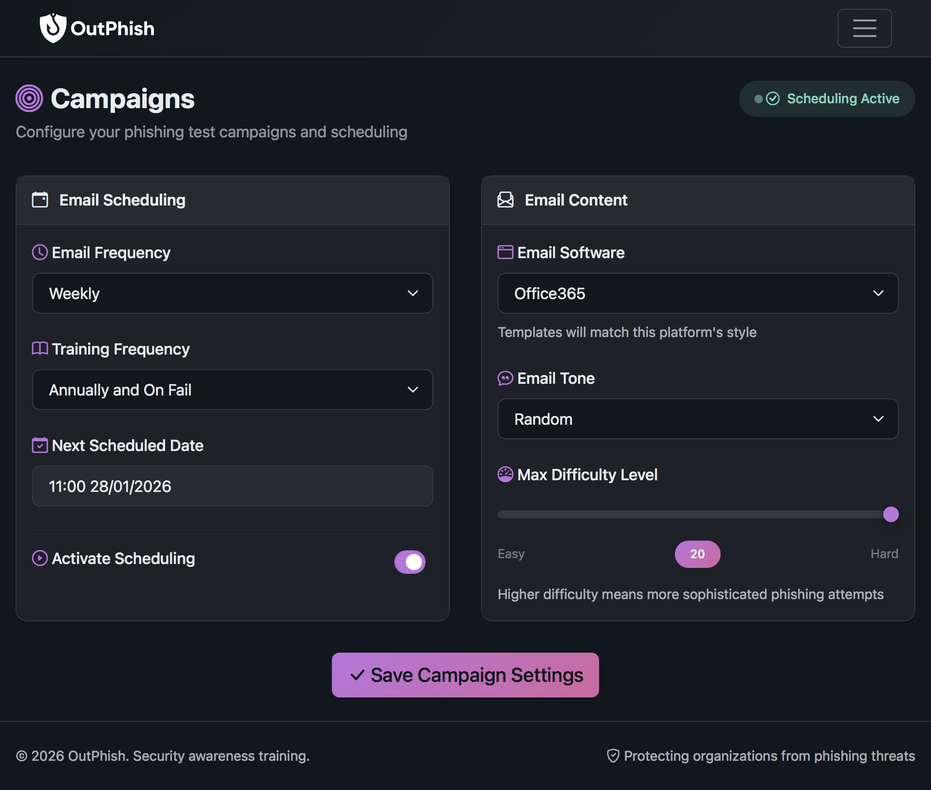 AI configuration dashboard showing organisational intelligence setup